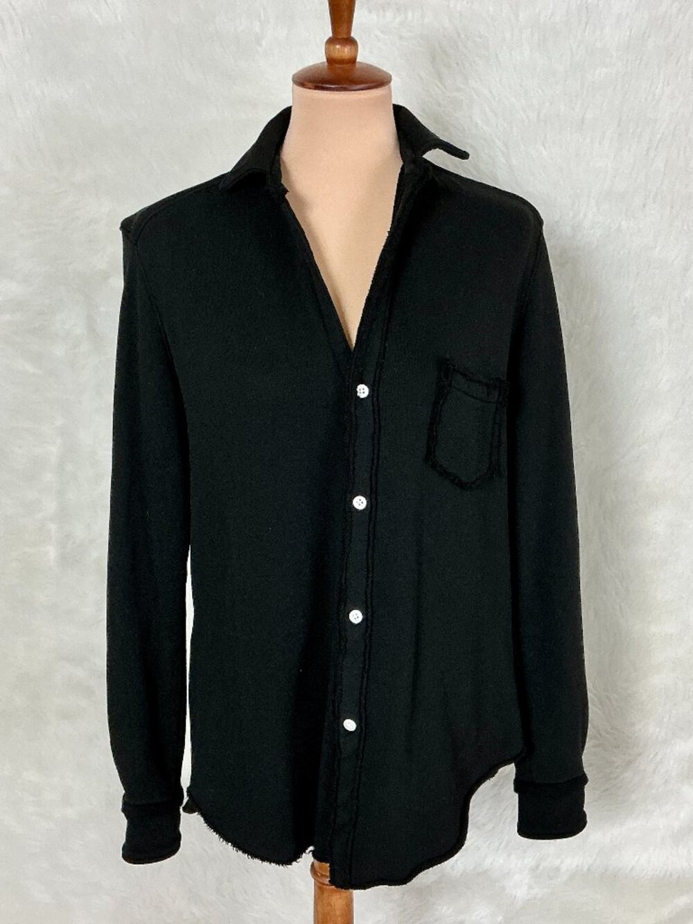 Frank & Eileen Black Collared Triple Terry Sweatshirt Relaxed Button Up Shirt XS
